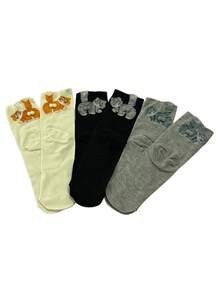 3 Pairs Random Cat & Egg Pattern Socks, Cute Cartoon Funny Cat Socks Unisex - Multicolor - View 7
