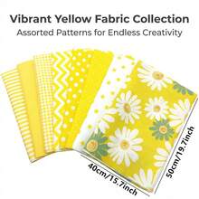 8 piezas de tela de algodón con estampado de girasoles amarillos brillantes, lunares y rayas, surtido de 20*25cm/40*50cm de la serie amarilla para patchwork, manualidades de verano DIY, decoración y costura, lavable a máquina - B - Ver 12