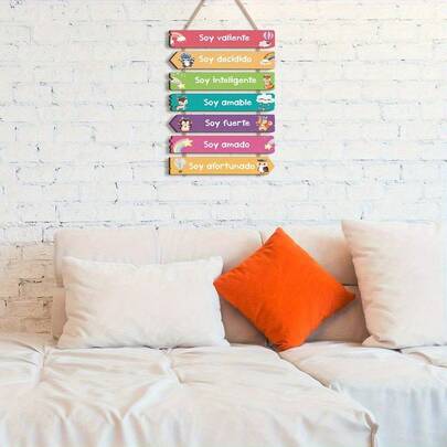 1pc Spanish Inspirational Wooden Wall Decor - Spanish Positive Quotes (Self-Esteem, Wisdom, Determination, Courage), Soft Color Spanish Proverbs - Wooden Plaque For Classroom - Teenage Birthday Or Graduation Gift - Easy Hanging Rope Design - Educational Decor, Spanish Style Wall Art, Suitable For 11 Holidays