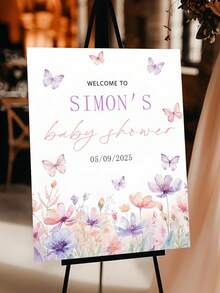 1 pieza Cartel de bienvenida personalizado para baby shower - Nombre y fecha personalizados, fuente cursiva elegante con decoración de mariposa - Baby shower, bautizo, regalo para recién nacido - Decoración coleccionable con placa de nombre/fecha - Multicolor - Ver 9