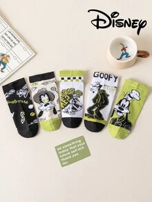 Disney 5双装女士短袜礼品套装，夏季袜子，米奇、米妮、唐老鸭、黛丝卡通图案，舒适透气时尚袜子 - 彩色 - 查看 5