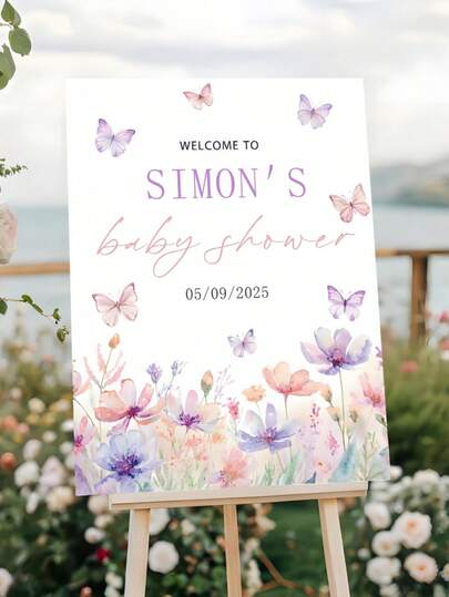 1pc Personalized Baby Shower Welcome Sign - Customized Name And Date, Elegant Cursive Font With Butterfly Decor - Baby Shower, Christening, Newborn Gift - Collectible Decor With Name/Date Plaque