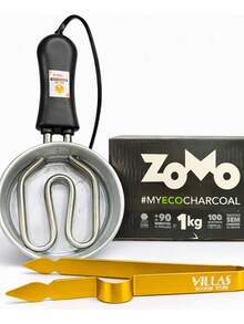 1kg Carvão Coco Zomo + Panelinha 220v Média +pegador - Amarelo mostarda - Visão 2