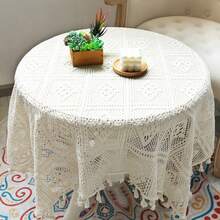 American Country Style Hollow Crochet Lace Round Tablecloth, Suitable For Rectangular Dining Tables, Coffee Tables, Dresser Covers, Towels And Other Home Use - A - View 6