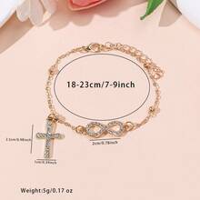 1 pieza Pulsera de cadena de infinito y cruz de aleación con cristales de , adecuada para mujeres - Infinito de 8 caracteres - Ver 6