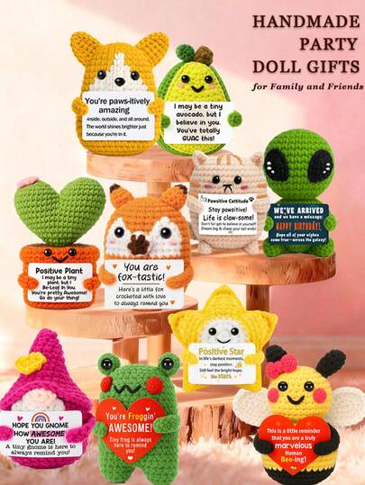 1pc Handmade Crochet Desktop Decor Figurine, Cute Animal & Plant Sci-Fi Design, Birthday, Mother's Day, Father's Day Gift For Family, Friends, Coworkers, Positive Emotions, Graduation, Holiday, Party Favor