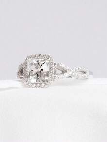 1 pieza Anillo abierto rectangular minimalista y versátil - Plateado - Ver 2