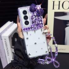 Bow-Knot 1pc Women's Foldable Phone Case, Bow Decor, Simple Rhinestone, With Matching Lanyard, Popular, Cute, Transparent Style, Thin, Lightweight, TPU Transparent Case Compatible With Samsung Galaxy Z Flip7, Galaxy Z Flip7 FE, Galaxy Z Flip6, Galaxy Z Flip5, Galaxy Z Fold7, Z Fold6, Z Fold5, Z Fold4, Purple, Champagne, Pink - Multicolor - View 40