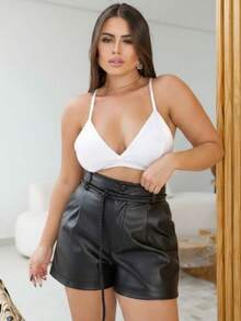 Women's Shorts LeatherBohoeElegantSensualCasualPartyPU LeatherButtonPocketZipper - màu đen - Xem 2