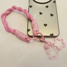 1条粉色星星铃铛挂绳，涤纶编织手机挂绳，手机壳挂饰，钥匙扣吊坠 - 粉色 - 查看 3