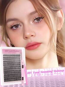 Lashes Eyelash Curler, 224pcs D-Curl 8-18mm Length, Faux Mink Individual Eyelash Clusters, Narrow & Thick Stem Eyelash Curler With Applicator, Glue & Sealer, Eyelash Curling Kitlash Clusters Kit,Lashes,Eyelashes,Fake Lashes - 彩色 - 查看 6