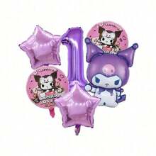 6 Peças Conjunto de Balões de Folha com Tema Numérico Elegante Kulomi, Estilo Doce e Sonhador, Impresso com o Logo Kulomi, Números de 1 a 9, Laços, Estrelas, Roxo e Preto Vibrantes, Personagens de Desenhos Animados, Algarismos, Estrelas e Outras Formas, Adequado para Aniversário, Natal, Ação de Graças, Ano Novo e Outras Ocasiões, Cria uma Atmosfera Doce e Adorável para Festas de Aniversário Infantis - Multicolorido - Visão 3