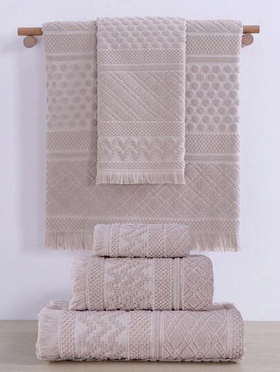 QIBHI 3/2/1pc Cotton Jacquard Tassel Lightweight Bath Towel Or Face Towel, Soft Absorbent Bathroom Towel, Suitable For Bathroom, Hotel, Gym, Travel, Gift, Salon, Sports, Outdoor, Beach, School, Back To School, Travel Accessories, Home Essentials
