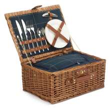 Red Hamper Blue Tweed Fitted Wicker Picnic Basket - Brown - View 8
