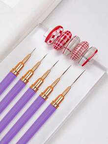 5-Piece Professional Nail Detail Brush Set, Ultra-Fine Precision Nail Art Brushes - 7/9/11/15/25mm Nail Art Brushes (Purple), Suitable For DIY And Nail Salon Use. Nail Technician Supplies, Nail Brushes, Nail Pen Sets, Nail Line Brushes, Nail Technician Supplies, Nail Brush Pads, French Manicure Brushes. - Multicolor - View 7