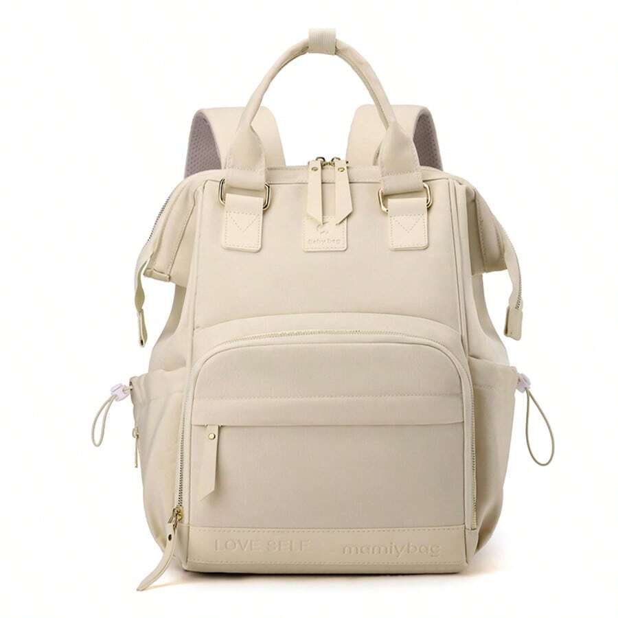 1 pieza Mochila tipo bolso de maternidad con múltiples compartimentos, cierre con cremallera, de estilo minimalista, de metal, nailon impermeable y gran capacidad, para viajes y uso diario de madres e hijos