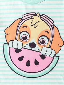 Paw Patrol Bộ đồ  2 món cho bé gái, gồm áo thun ngắn tay cổ tròn màu xanh sọc in hình chú chó hoạt hình và quần short, đồ ngủ mặc nhà cho trẻ em, thích hợp cho mặc hàng ngày, đi chơi, nghỉ lễ, làm quà tặng. - Màu xanh nhạt - Xem 5