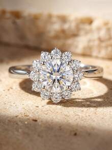 1pc Exquisite 925 Sterling Silver Blooming Flower Design Ring, Wedding Jewelry, Anniversary Gift For Women - Flower Shape - View 2