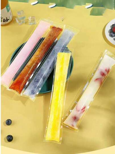 50/100个装 - 附赠小漏斗，可重复使用密封冰淇淋袋 - 适用于冷冻 - DIY模具，可用于制作果泥、水果冰、冰棒和派对小吃，透明一次性保鲜袋，适用于厨房/果汁/冷冻食品