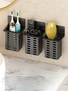 No Drill Wall Mounted Toothbrush & Toothpaste Holder, Suitable For Bathroom & Kitchen, Can Hold Toothbrush, Toothpaste, Comb, Razor, Curling Iron, Straightener, Or Chopsticks, Spoons, Forks, Multi-Function Storage & Organization Rack, Bathroom Accessory, Bathroom Decor, Home Organization, Home Decor - Multicolor - View 6