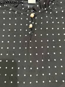 Women's Social Blouse Evangelical Fashion Printed Polka Dot Short Sleeve Princess Elegant - 黑色 - 查看 2