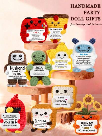 1件手工钩编桌面摆件，可爱动植物科幻设计，生日、母亲节、父亲节礼物，送给家人、朋友、同事，传递正能量，毕业、节日、派对礼品