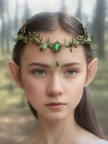 1pc Vintage Elegant Headpiece, Made Of Metal Inlaid With Crystals, Featuring Forest Branch Design Hair Accessory - Dark Green - View 4