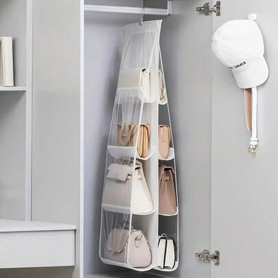 1 túi đựng đồ nhiều lớp treo tường, tiết kiệm không gian tủ quần áo, kẹp túi xách chống bụi, thiết kế treo tiện lợi, phù hợp với phụ kiện thời trang nữ, có màu trắng với 6/8 ngăn, thích hợp để đựng đồ trong tủ quần áo, đồ chơi, sử dụng được quanh năm.