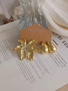 4/14件套时尚新款贝壳、海螺、海星、大水滴、天使翅膀耳环/耳环套装，适合夏季度假/旅行，是送给女朋友和家人的最佳礼物 - 金黃色 - 查看 2