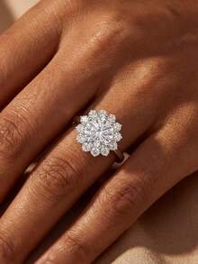 1pc Exquisite 925 Sterling Silver Blooming Flower Design Ring, Wedding Jewelry, Anniversary Gift For Women - Flower Shape - View 1