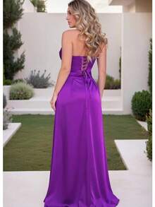 Women's Long Butterfly Dress, Strapless, Trilobal Fabric With Built-In Bra Cups | Party, Bridesmaid, Wedding, Graduation, Debutante | Adjustable Back | Sexy And Elegant | Party | Cutout/Cut | Asymmetrical Knot | Formal And Evening - 紫色 - 查看 2