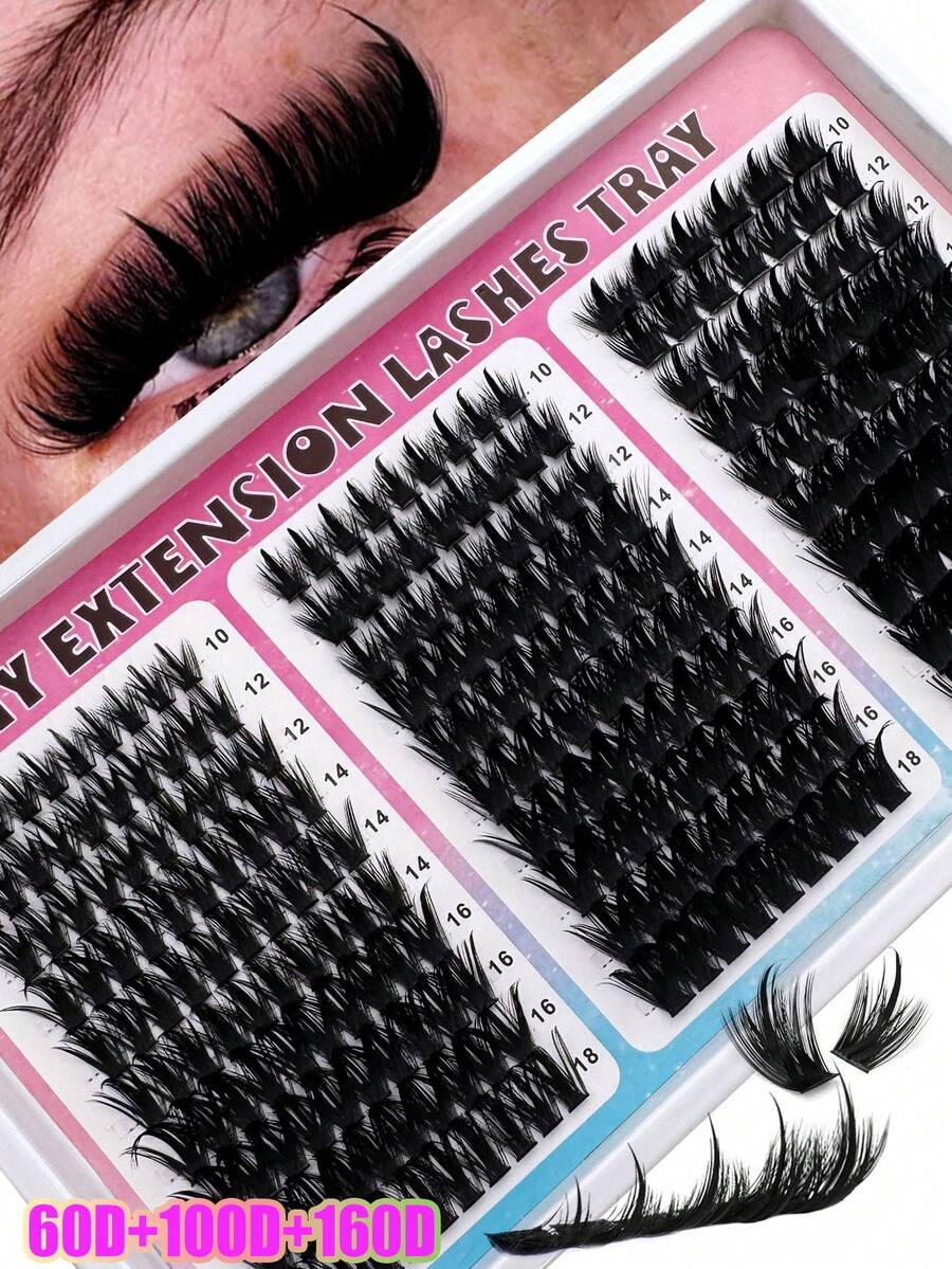 60D+100D+60DSpikes Lash Cluster Eyelash Extensions 180pcs/260pcs Thick Spiky Individuals Lashes 10-18mm Mega Wispy Eyelash Extension Fluff DIY D Curly Lash Extension Unique Spiky Cluster Eyelash Extensions Anime Individuals Fairy Cluster Lashes DIY At Home - DD - 查看 1