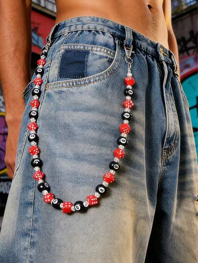 1pc Colorblock Dice Beaded Chain/Belt, Street Hip Hop Style Accessory, Dice Beaded Pant Chain, 8 Ball Pant Chain, Colorblock Pant Chain, Y2K Pant Chain, Millennium Baddie, Belt Chain, Streetwear, Hip Hop Accessory, Beaded Chain, Millennium Style, Baddie Outfit, Street Accessory, Belt Accessory, Keychain, Fashion Jewelry, Unisex, Pool Ball Style, Retro Style, Personalized Gift, Birthday Gift, St. Patrick's Day Gift