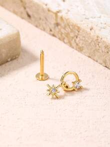 1pc Fashionable Minimalist Star Diamond Stainless Steel Earrings, Suitable For Women's Daily Wear - Star - View 3