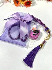 Handmade DIY Rhinestone Rosary Counter + Bow Tulle Strap, Lightweight & Portable, Cute Multi-Color Floral Decor Electronic Chanting Counter, Birthday Gift, Ramadan Gift, Religious Event Gift, Valentine's Day Gift, Suitable For Religious Chanting Count During Ramadan, Daily Religious Practice, Ramadan Gifting, Portable For Carrying - Multicolor - View 10