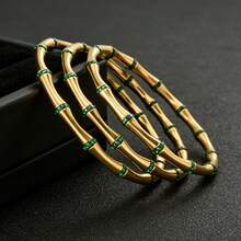 3pcs 18K High-Grade Emerald Bamboo Stainless Steel Bracelet, Suitable For Women's Daily, Party, Banquet, Vacation, Gift, All Season Jewelry - Green - View 4