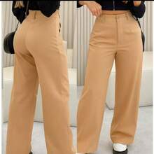 Tailored Wide-Leg Trousers With Buttons - 米色 - 查看 2