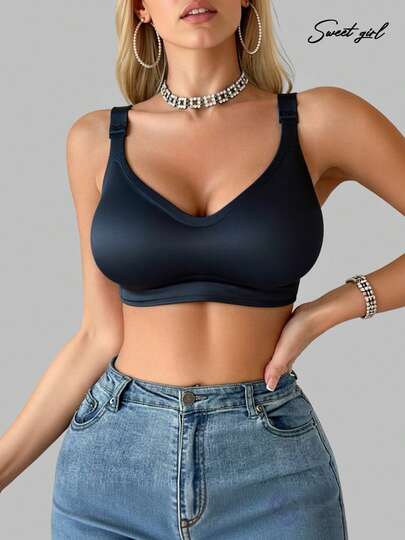 Women's Intimate Apparel, Skin-Friendly Lift And Gather Bra, Romantic French Casual Comfortable Minimalist Mature Charm Breathable Fabric Bra, Women's Sports Base Layer French Style Elegant Underwear