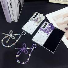Bow-Knot 1pc Women's Foldable Phone Case, Bow Decor, Simple Rhinestone, With Matching Lanyard, Popular, Cute, Transparent Style, Thin, Lightweight, TPU Transparent Case Compatible With Samsung Galaxy Z Flip7, Galaxy Z Flip7 FE, Galaxy Z Flip6, Galaxy Z Flip5, Galaxy Z Fold7, Z Fold6, Z Fold5, Z Fold4, Purple, Champagne, Pink - Multicolor - View 4