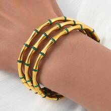 3pcs 18K High-Grade Emerald Bamboo Stainless Steel Bracelet, Suitable For Women's Daily, Party, Banquet, Vacation, Gift, All Season Jewelry - Green - View 3