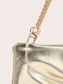 Women's Square Shoulder Bag, Pleated PU Texture, Metal Chain, Fashion Design, Suitable For Evening Events And Outdoor Shopping - Gold - View 5