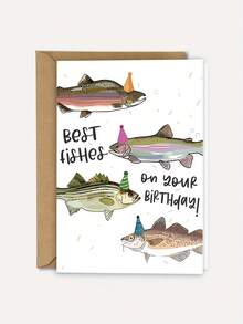 1张“最佳鱼类”趣味生日贺卡，附带信封 - 幽默生日快乐贺卡 - 送给爸爸、钓鱼爱好者、家人和朋友的完美生日礼物，内页空白可供书写 - A - 查看 2