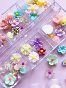 1 Box Of Spring Style Five Petal Flowers, Egg Flower, Camellia, Rose, Chrysanthemum Design, Flower Art Nail Decoration, DIY, Suitable For Spring Nail Art With Three Leaf Flower Shaped Accessories, Nail Ornaments, Nails Products, And A Variety Of Styles And Color Blends - Multicolor - View 4