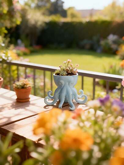 Octopus Shaped Planter & Desktop Organizer - Waterproof Plastic Octopus Pot, Suitable For Succulents, Herbs, Flowers, Vegetables - Indoor/Outdoor Gardening Decor, Desktop Storage, Unique Gift (3 Colors Available)