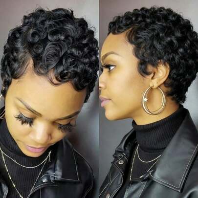 6 Inches Short Pixie Cut Wig Side Part Wig Human Hair Wigs Full Machine Made Wig Bob Wig For Women