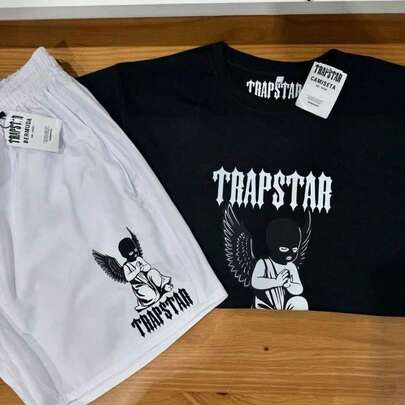 Conjunto Trapstar Bermuda e Camiseta Algodão Angel Streetwear Tactel Elastano