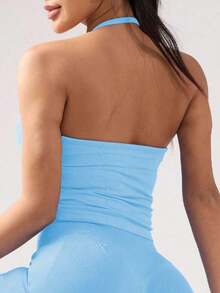 Women's Yoga Sports Bra Sleeveless Cropped Activewear Top, Elastic Fitness Workout Top, Breathable - Baby Blue - Xem 5