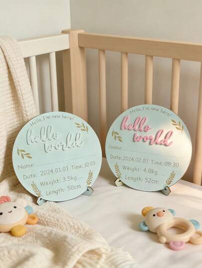 Wooden Baby Birth Milestone Hello World Baby Growth Commemorative Wooden Chip Photo Prop Wooden Sign Suitable For Boys And Girls Bathing Gift