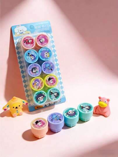 10/20/30pcs K-POP Girl Group Cartoon Character Self-Inking Stamp Set - Vivid Chibi Art, Collectible Fandom Merchandise, Suitable For Diary, Planner, DIY Crafts, Durable Design - Ideal Gift For K-POP Fans, Stationery Lovers And Accessory Enthusiasts