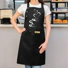 A Cooking Apron With A Coffee Cup-Shaped Steam Design, Suitable For Both Men And Women, Featuring A Pocket For The Chef's Kitchen Utensils. - Một kích cỡ phù hợp cho tất cả - Xem 1